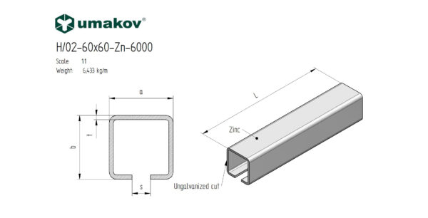 Úszókapu C-profil, horganyzott, 60x60x4 mm, L 6m - Image 2