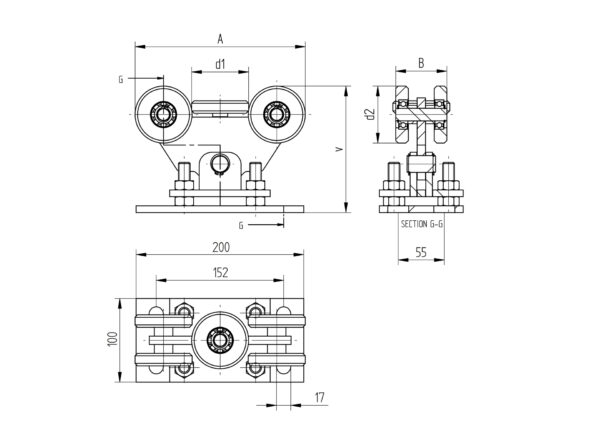 Kapugörgő, PVC kerékkel, 70x70mm profilhoz - Image 2