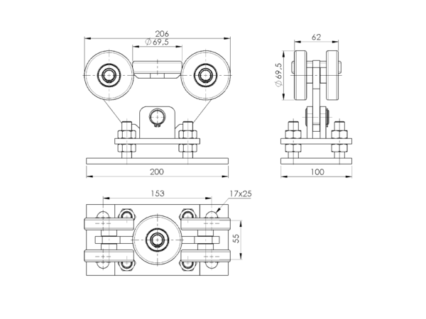 Kapugörgő PVC kerékkel 90x95mm profilhoz - Image 2