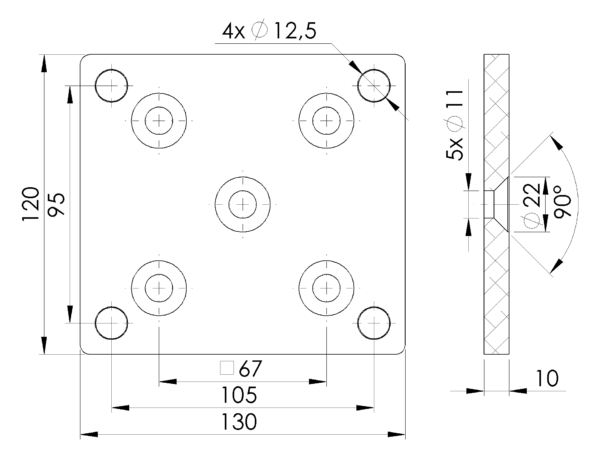 Alumínium rögzítőlemez 80x80 R7016 oszlophoz - Image 2