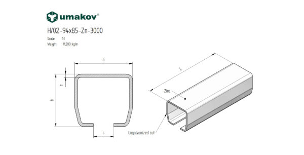 Úszókapu C-profil, horganyzott, 94x85x5 mm, L 3m - Image 2