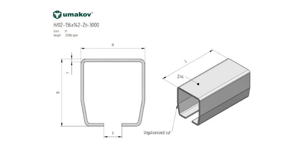Úszókapu C-profil, horganyzott, 136x142x6 mm, L3m - Image 2
