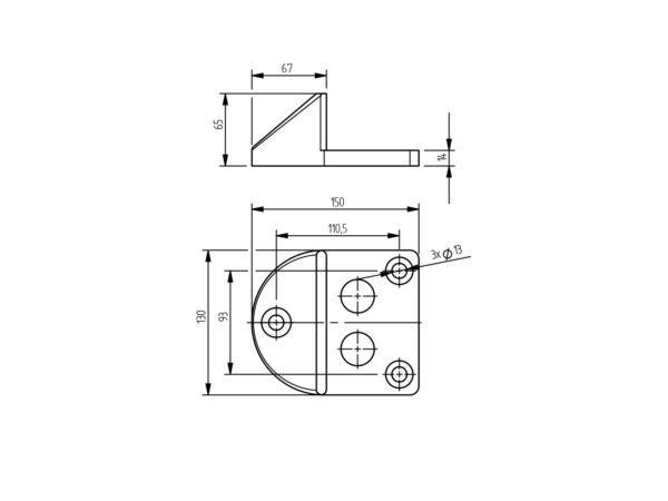 Kapuütköző acél + gumi, 150x130x65mm - Image 2
